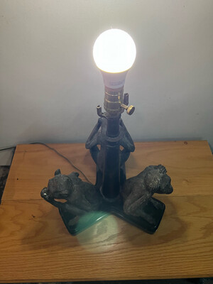 Maitland Smith Bronze 3 Wise Monkeys Table Lamp w/ Marble Base & Classic Empire Lamp Shade