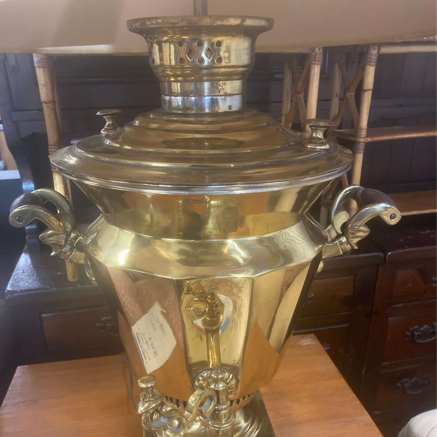 Antique Russian Brass Samovar Fully Marked In Excellent Condition Converted To A Lamp Height 33 inch Width 19 inch