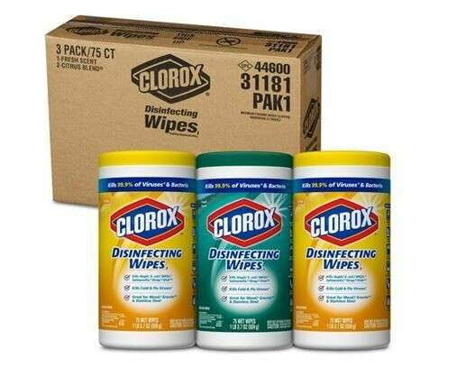 Clorox Disinfecting Wipes, 3 Tub Pack (75 wipe per tub)