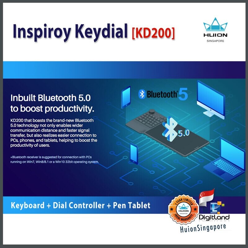 Bluetooth-5.0 : Huion Inspiroy KeyDial KD200 [ Keyboard + KeyDial ]