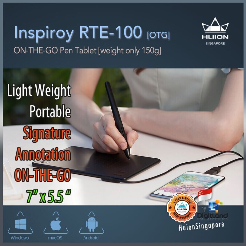 Huion Inspiroy RTE 100 Digital Graphics Drawing Tablets with battery-free Stylus