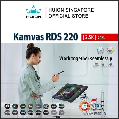 Huion Singapore Kamvas RDS-220 2.5k Drawing Tablet Pen Display with Quantum-dot technology Anti-glare Screen