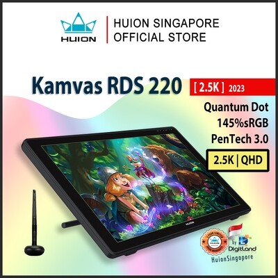 Huion Singapore Kamvas RDS-220 2.5k Drawing Tablet Pen Display with Quantum-dot technology Anti-glare Screen