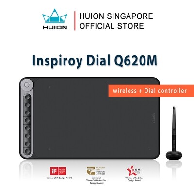 Huion Inspiroy Dial Q620M, Wireless drawing tablet with Window Dial Controller