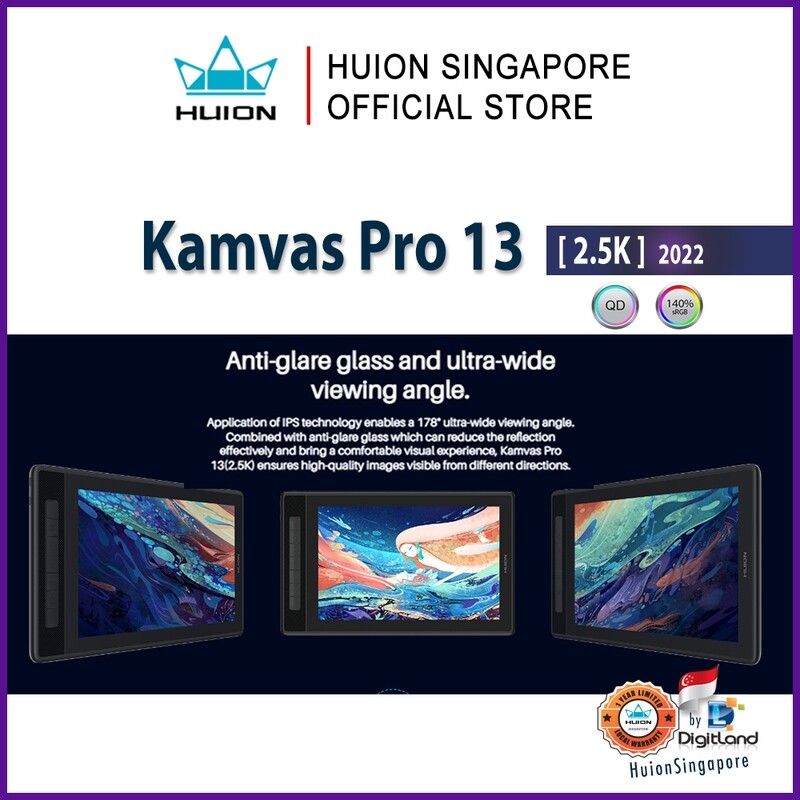 Huion Singapore Kamvas Pro 13 2.5k Drawing Tablet Pen Display with Full-Laminated Screen