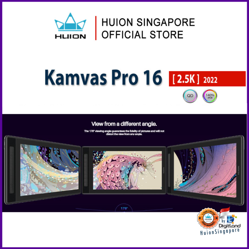 Huion Singapore Kamvas Pro 16 2.5k Drawing Tablet Pen Display with Full-Laminated Screen