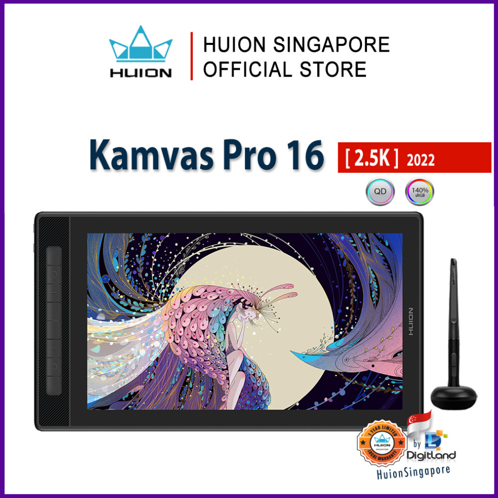 Huion Singapore Kamvas Pro 16 2.5k Drawing Tablet Pen Display with Full-Laminated Screen
