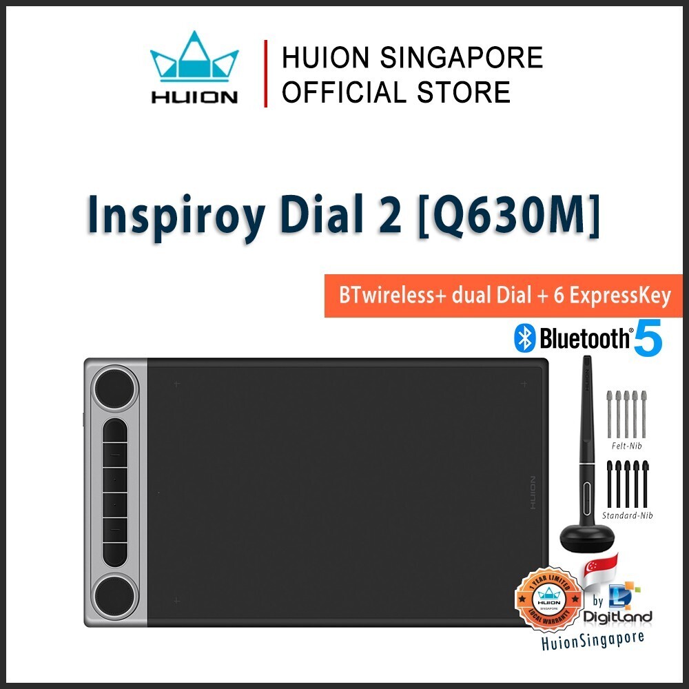Huion Inspiroy Dial 2 Q630M Professional Wireless Bluetooth Digital Drawing Tablet for PC, Mac and Android
