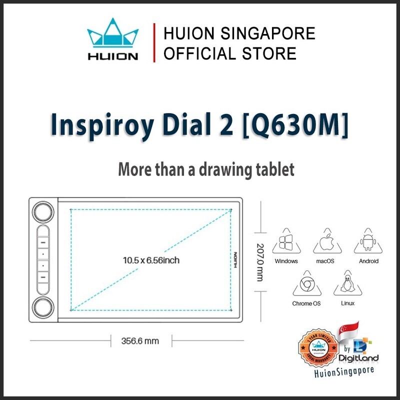 Huion Inspiroy Dial 2 Q630M Professional Wireless Bluetooth Digital Drawing Tablet for PC, Mac and Android