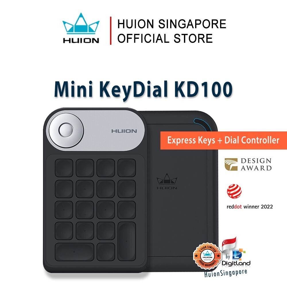 Huion Singapore INSPIROY Keydial Wireless KD100 18 Keys Keyboard + Dial Controller for Drawing Tablet