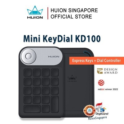 Huion Singapore INSPIROY Keydial Wireless KD100 18 Keys Keyboard + Dial Controller for Drawing Tablet