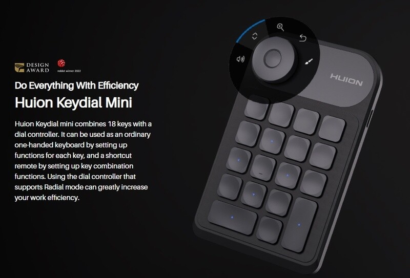 Huion Singapore INSPIROY Keydial Wireless K20 18 Keys Keyboard + Dial Controller for Drawing Tablet | SG Stocks