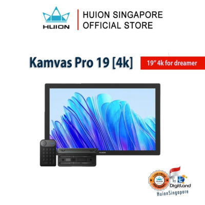 Huion Singapore Kamvas Pro 19 Drawing Tablet Pen Display 18.4" Screen with 4K UHD Resolution 10 Points Finger Touch
