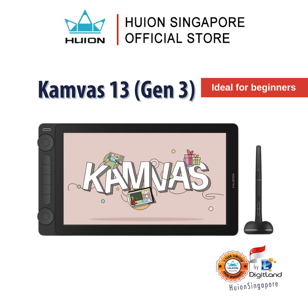 Huion Singapore Kamvas 13 (Gen 3) Drawing Tablet | Enhanced Color Upgraded Pen Tech | Quality Beginner-Friendly Art Tool