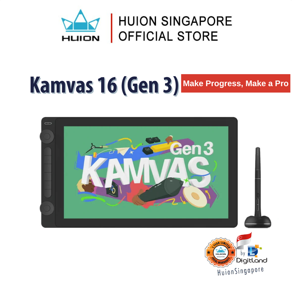 Huion Singapore Kamvas 16 (Gen 3) | Graphics Drawing Tablet | 15.8-inch PenTech 4.0 | 6 Shortcut Keys & Dual Dials