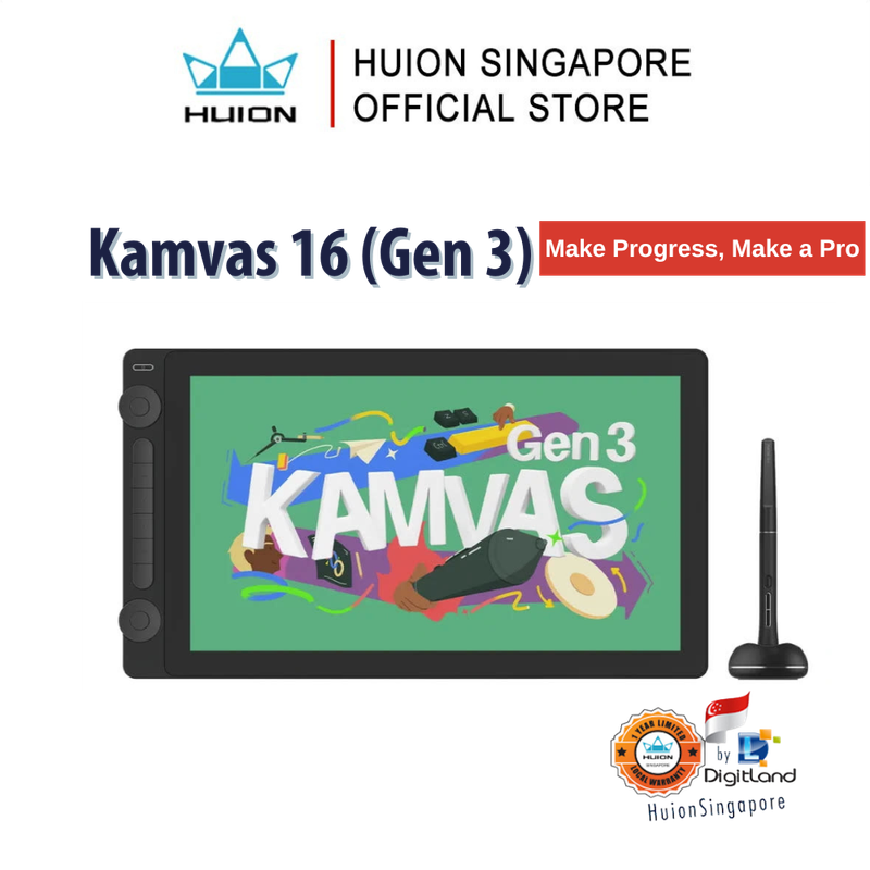 Huion Singapore Kamvas 16 (Gen 3) | Graphics Drawing Tablet | 15.8-inch PenTech 4.0 | 6 Shortcut Keys & Dual Dials
