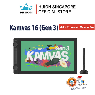 Huion Singapore Kamvas 16 (Gen 3) | Graphics Drawing Tablet | 15.8-inch PenTech 4.0 | 6 Shortcut Keys & Dual Dials