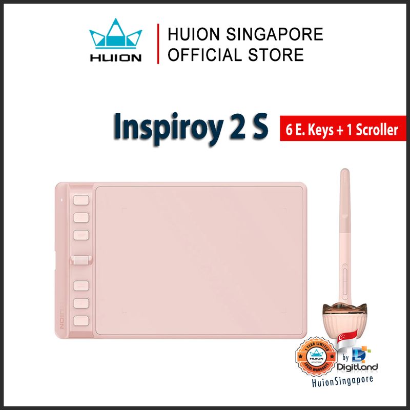 Huion Inspiroy 2 S with 6 Keys and 1 scroller Portable Drawing Pen Tablet Battery-free Pen with PenTech 3.0