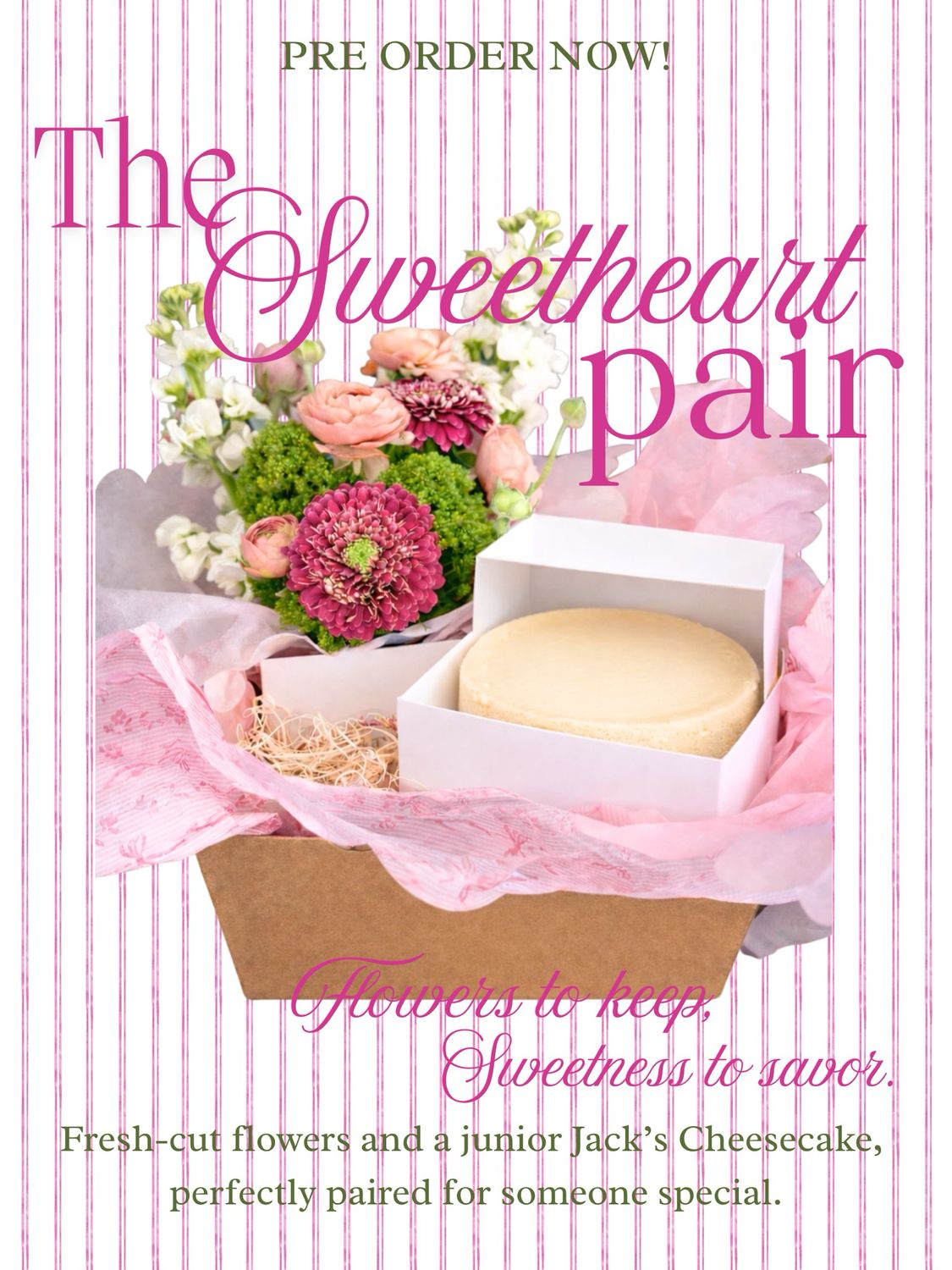 Valentine Flower Basket w/ Junior Cheesecake