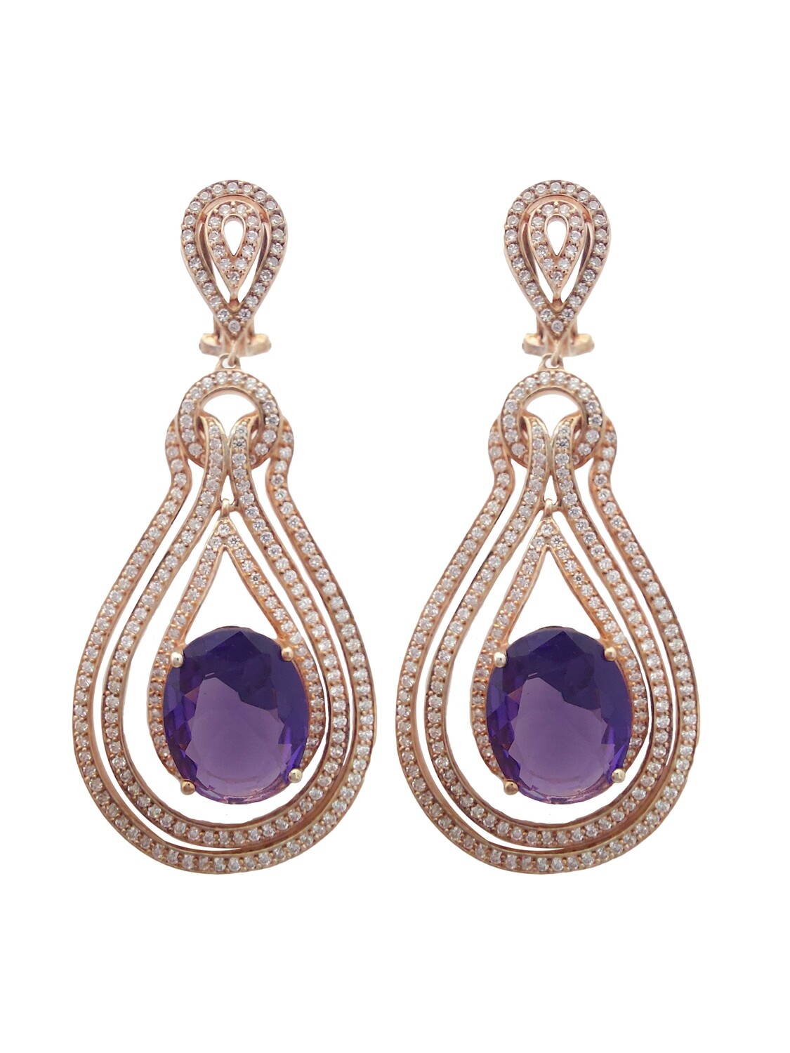 Aretes Plata Rodinada Gota Morada*