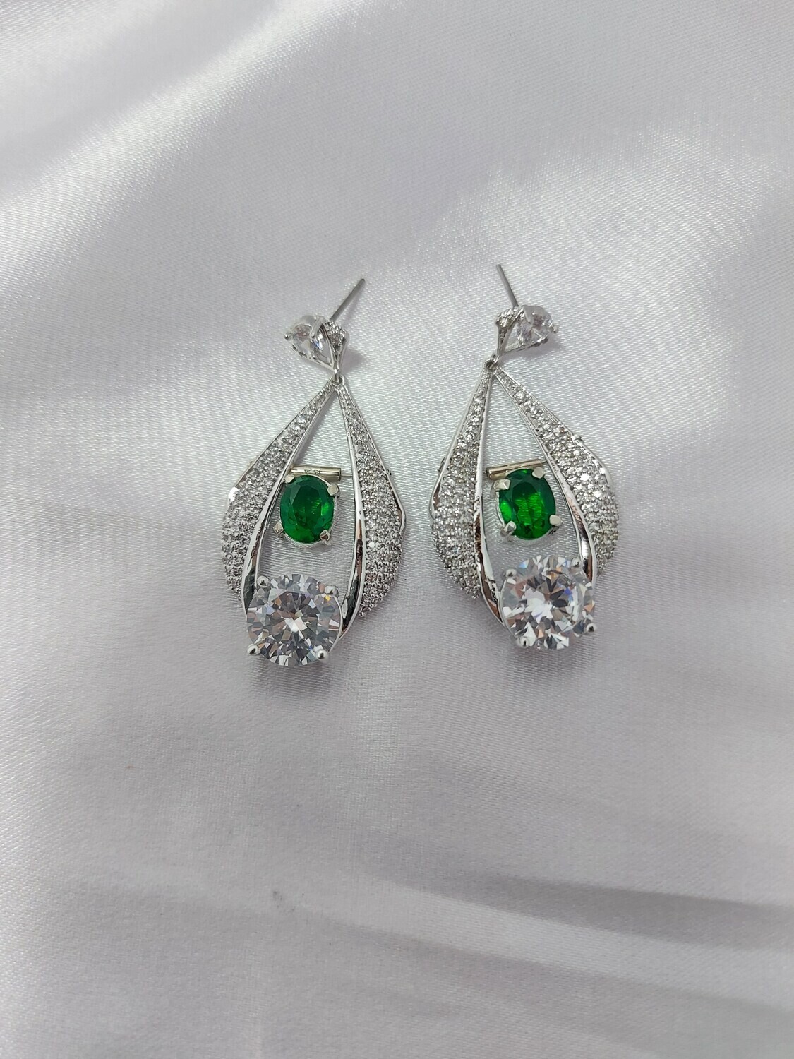 Aretes plata rodinada circon verde