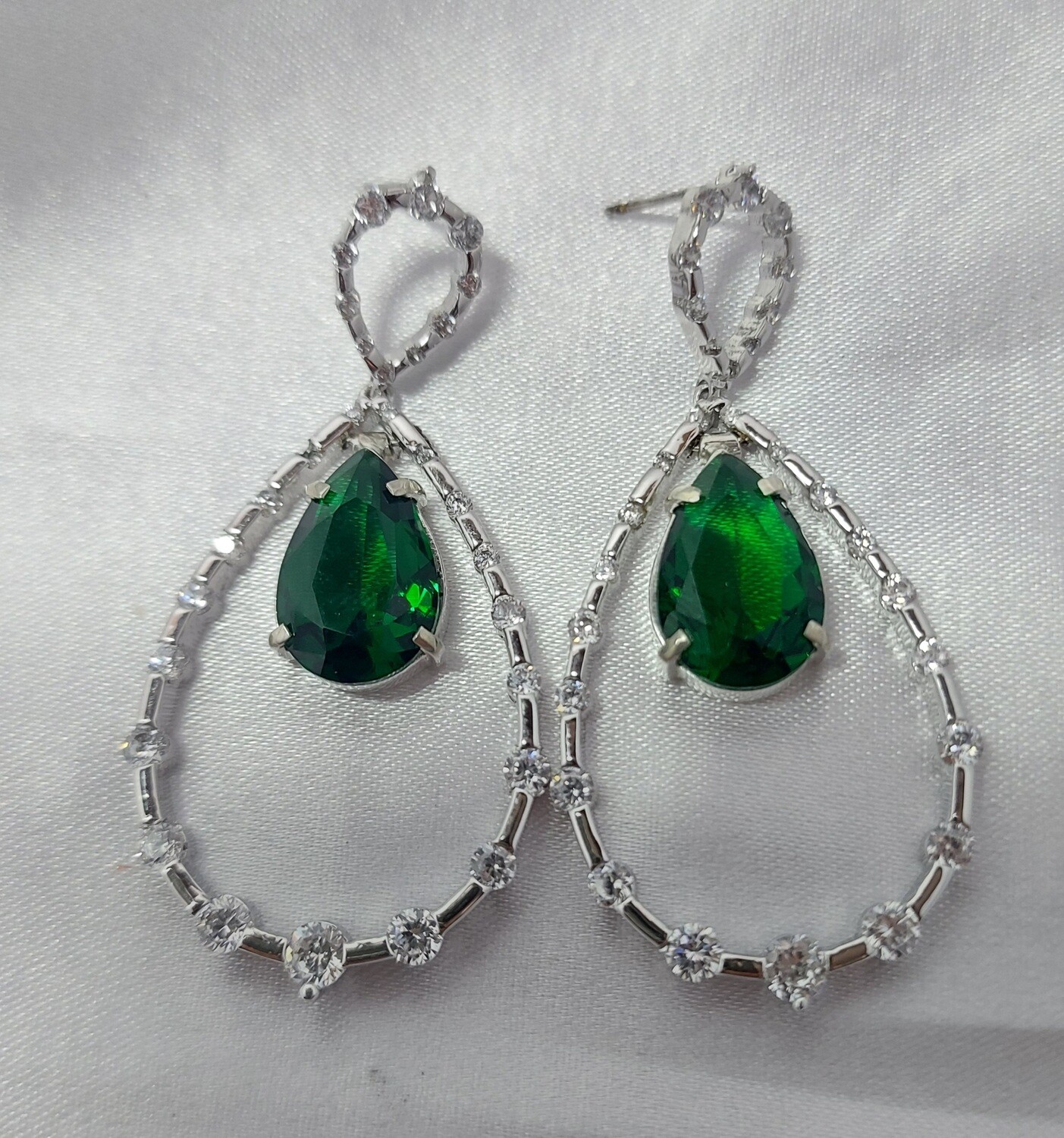 Aretes plata rodinada circon verde