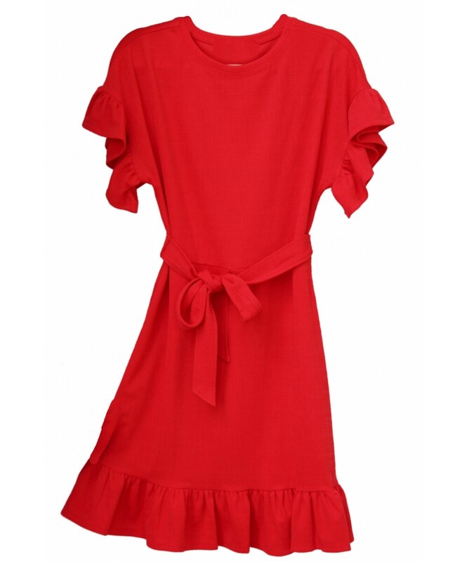 Ruffle Hem Tie Red Dress