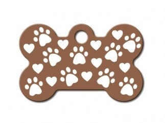 Hueso pequeño color Bronce con Huellas y Corazones 