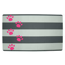 Plastic Mat - Gray Stripe Pink Paw