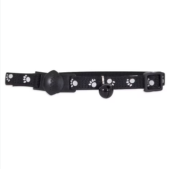 Cat Collar Reflective Paw 3/8" BLACK