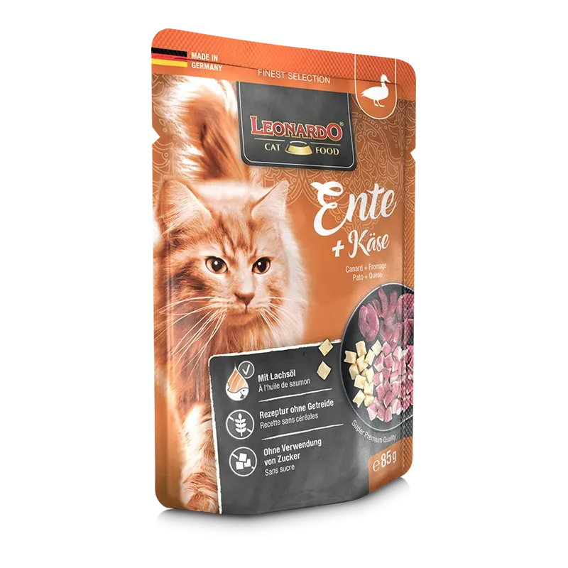 Alimento Húmedo en Sobre para Gato Leonardo Menú Pato &amp; Queso 85 g