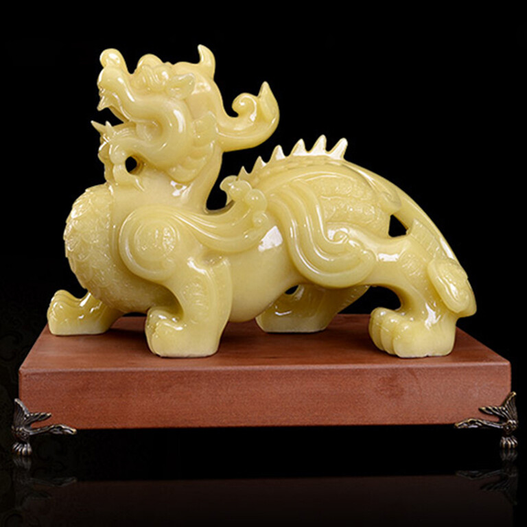 Tượng Tỳ Hưu Bằng Đá Cẩm Thạch Vàng