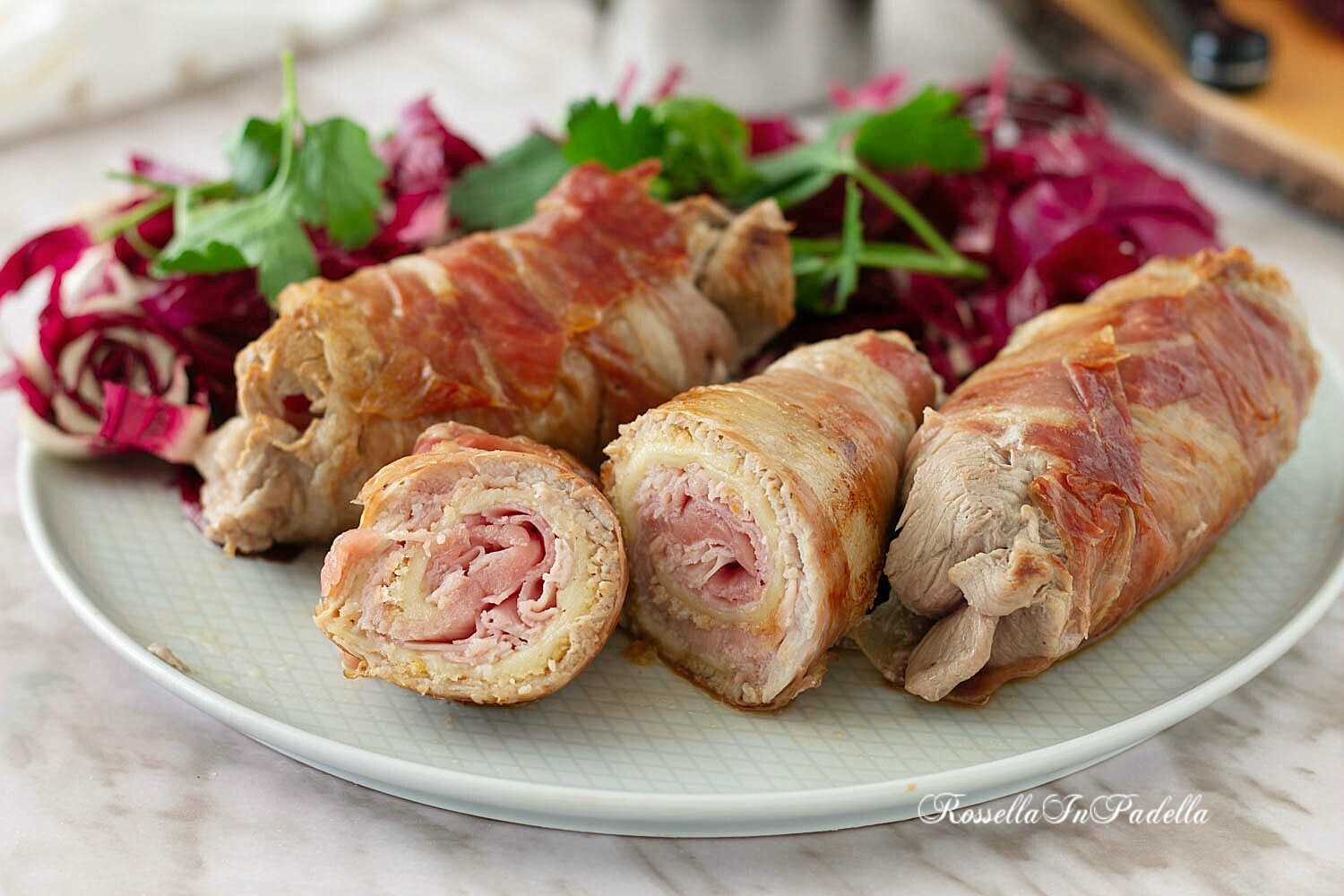 Slow Cooked Beef Braciole Stuffed with Prosciutto and Provolone