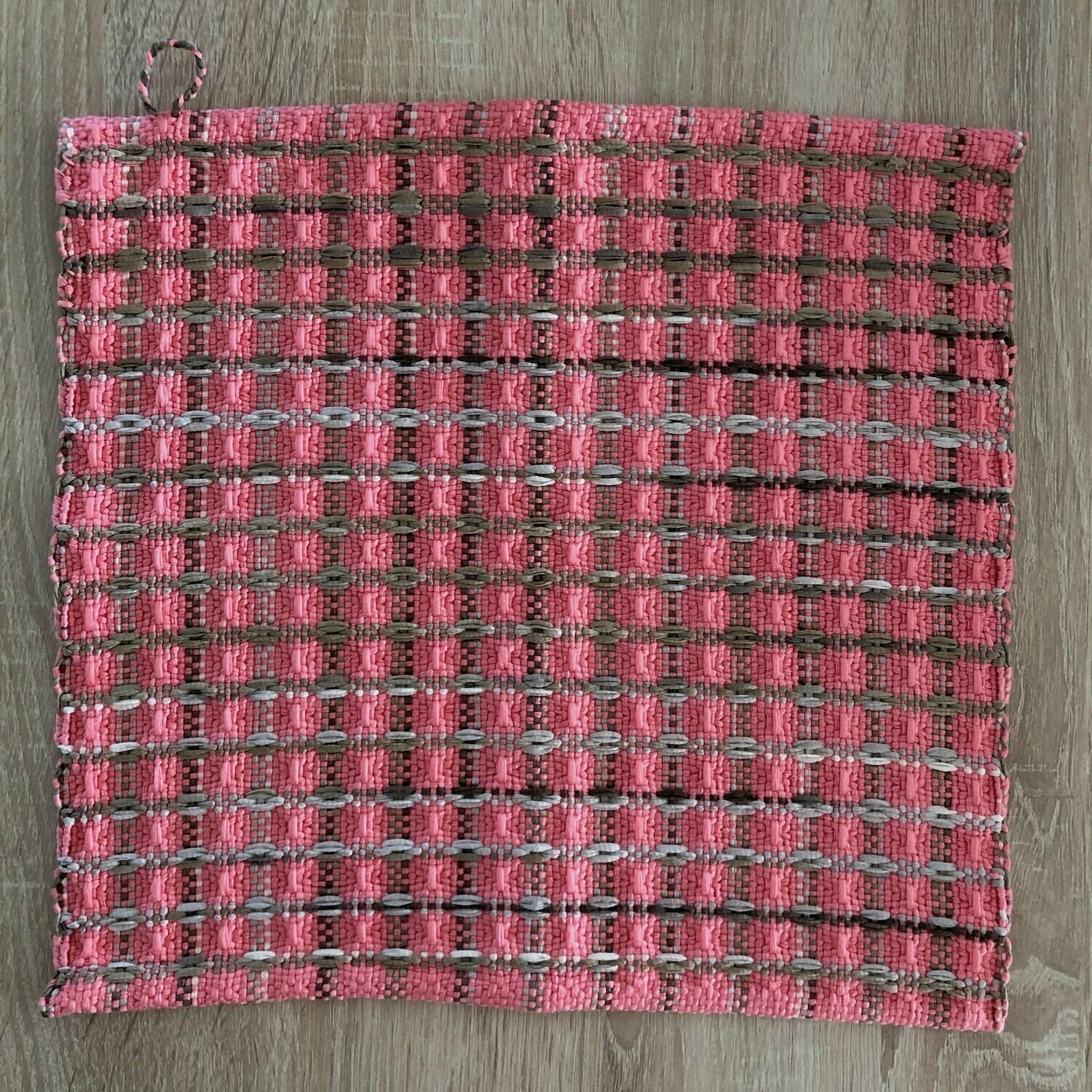 2 Essuie-mains "Maya" motif lignes rose/beige