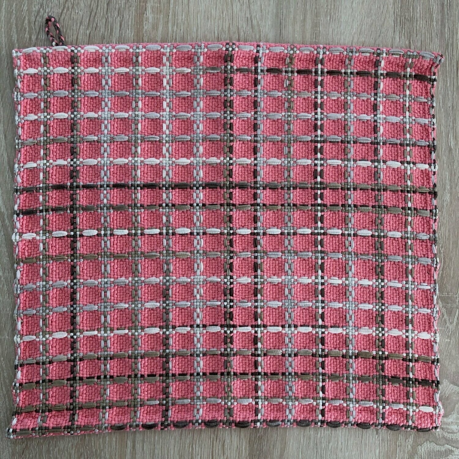 2 Essuie-mains "Maya" motif carrés rose/beige