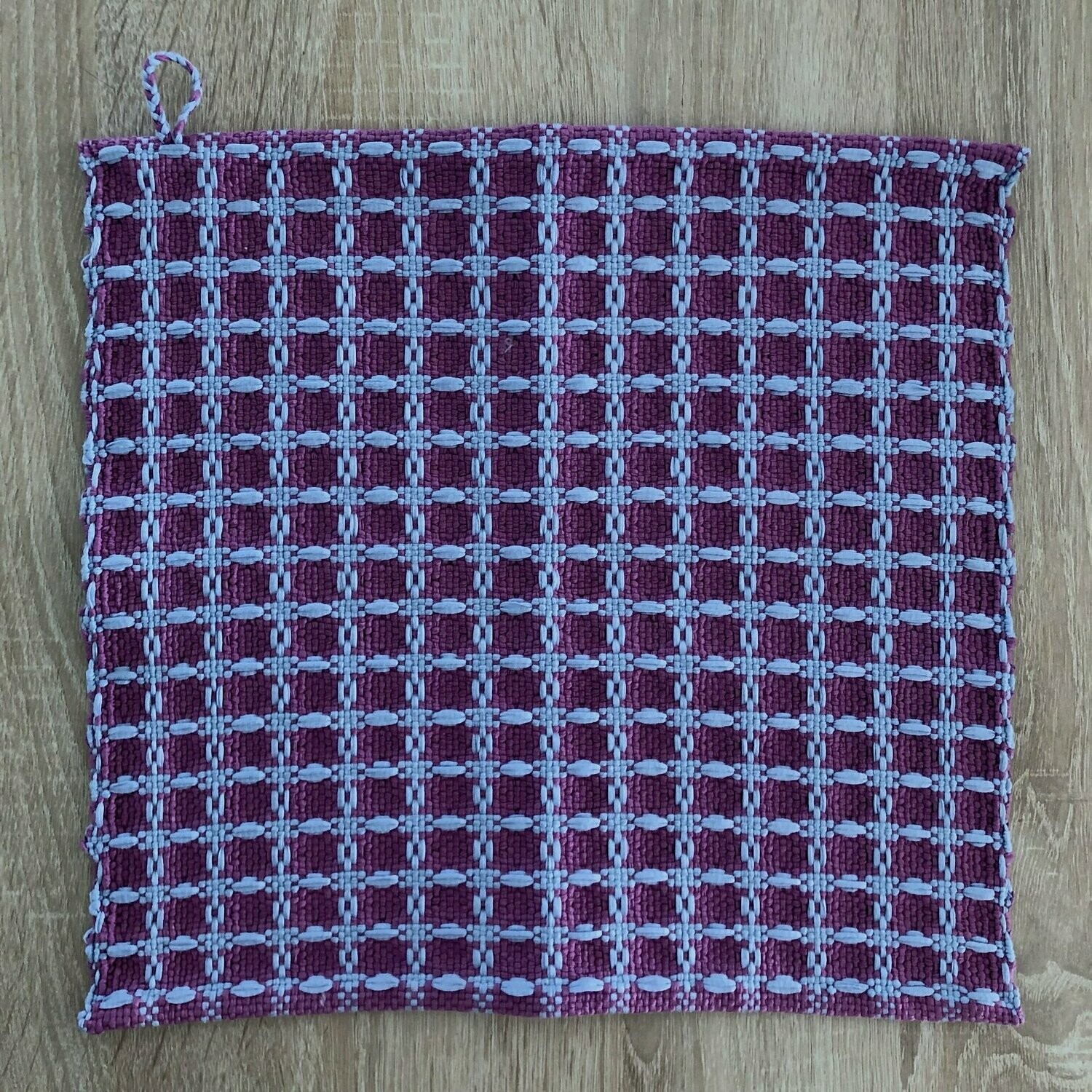 2 Essuie-mains "Maya" motif carrés mauve/bleu clair