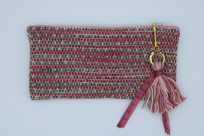 Trousse "Soshik" organza rose/gris tirette dorée