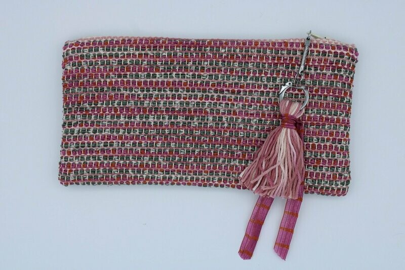 Trousse "Soshik" organza rose/gris tirette argentée
