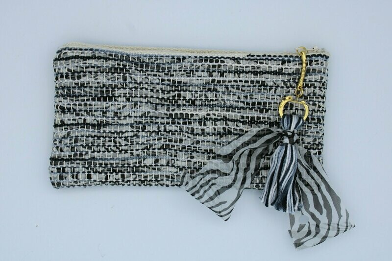 Trousse "Soshik" noir/blanc tirette dorée