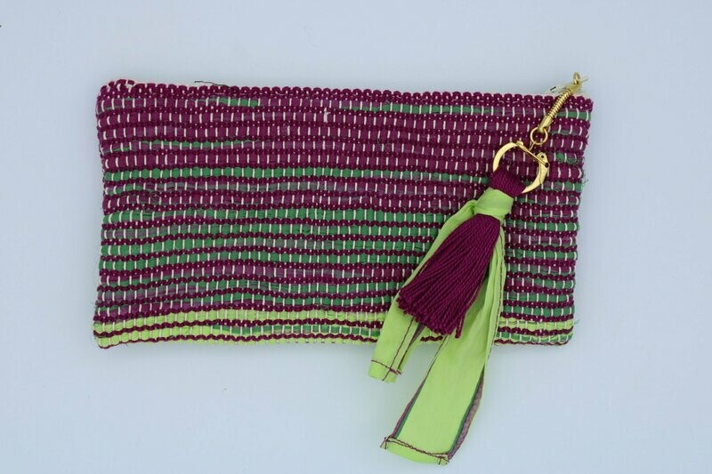 Trousse "Soshik" vert/fuschia tirette dorée