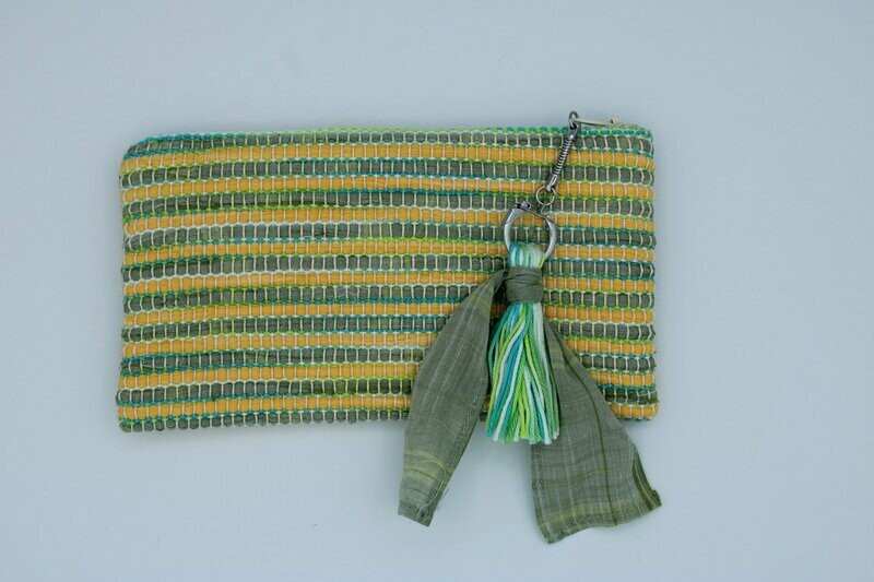 Trousse "Soshik"vert/jaune tirette argentée