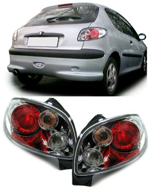 Paire de feux arrière en verre chromés pour Peugeot 206
