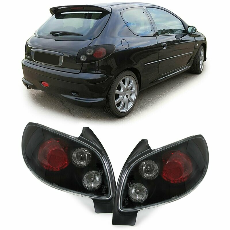 Paire de feux arrière en verre noir pour Peugeot 206 1998-2003