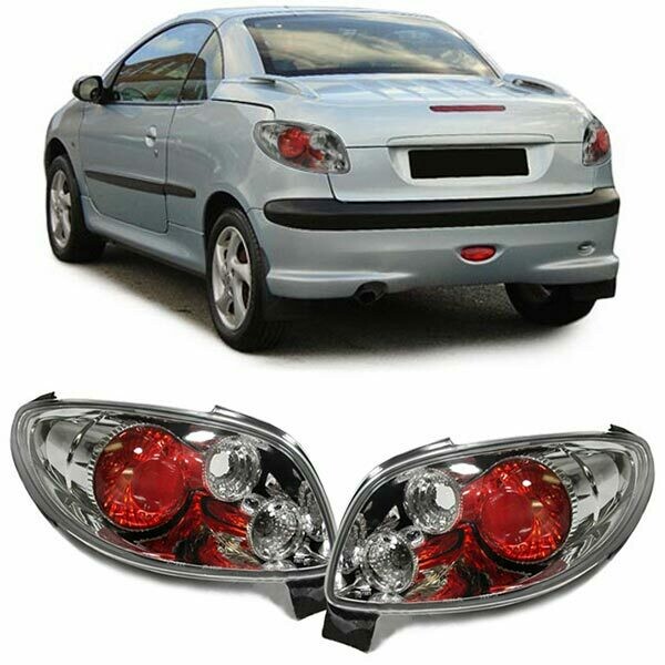 Paire de feux arrière en verre chrome pour Peugeot 206 Coupé Cabriolet