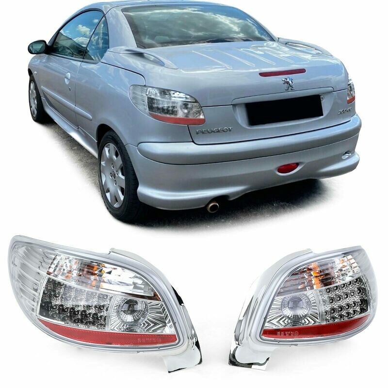 Paire de feux arrière à LED en verre chrome pour Peugeot 206 Coupé Cabriolet 2000-2008