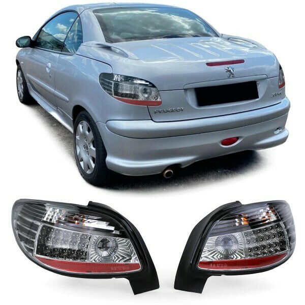Paire de feux arrière à LED en verre noir pour Peugeot 206 Coupé Cabriolet 2000-2008