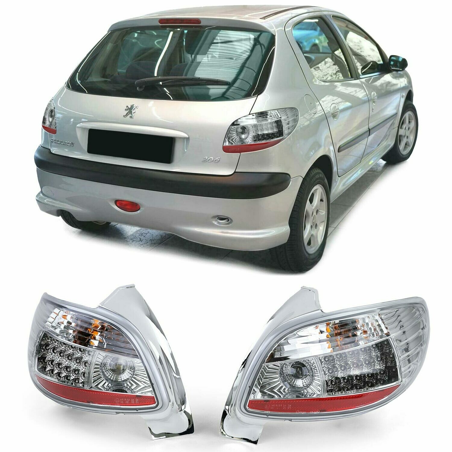 Paire de feux arrière à LED en verre chrome pour Peugeot 206 à partir de 1998