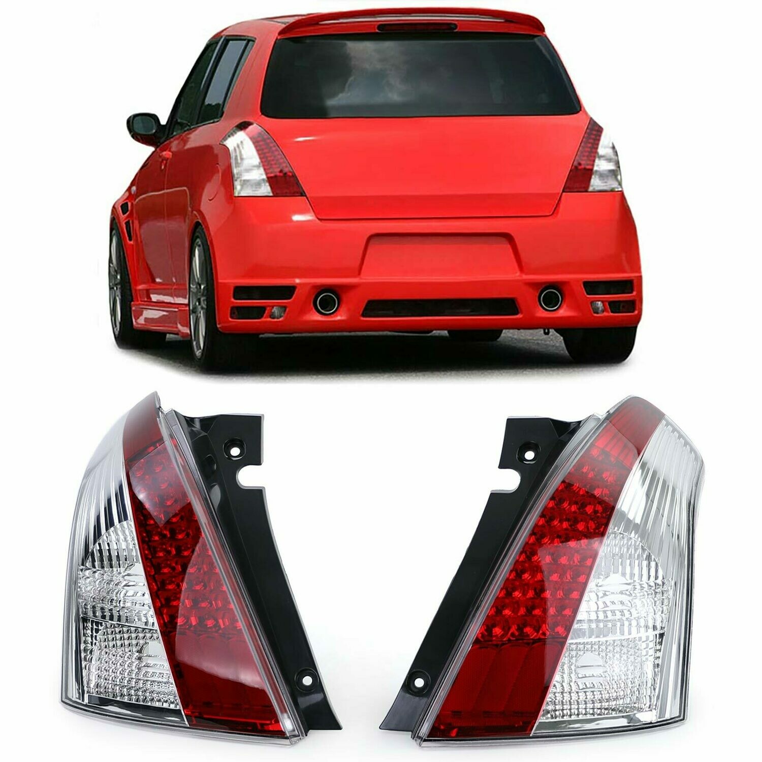 Paire de feu arrière à LED en verre rouge clair pour Suzuki Swift III également Sport 2005-2010