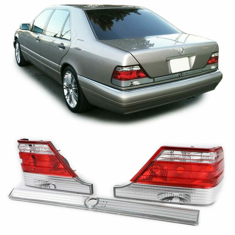 Paire de feux arrière en verre rouge avec barre de verrouillage pour Mercedes S W140 1994-1998
