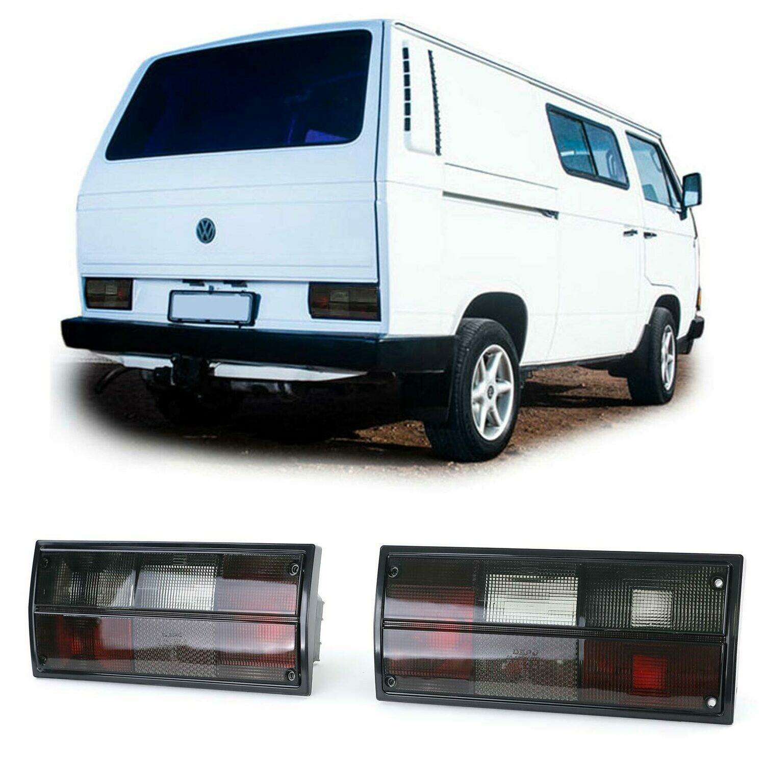 Paire de feux arrière noir fumé pour Volkswagen Bus Kasten Transporter T2 T3 1979-1992